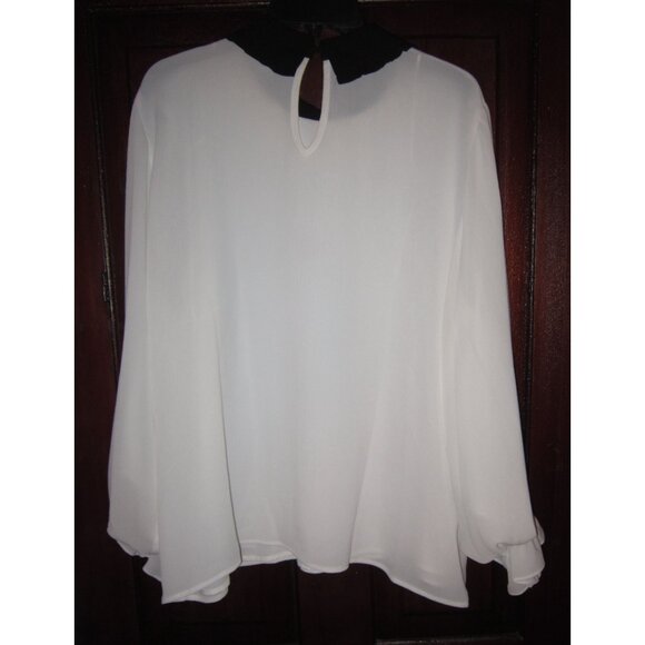 CeCe XL Blouse Top Shirt Popover Textured Scarf Ties Puffed Sleeve Ruffle Fancy - Picture 2 of 3